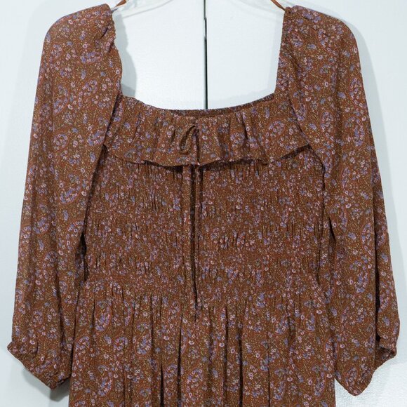 Code x Mode Peasant Dress Milk Maid Liberty Floral Hippie 70s Brown Autumn Maxi - Picture 13 of 15